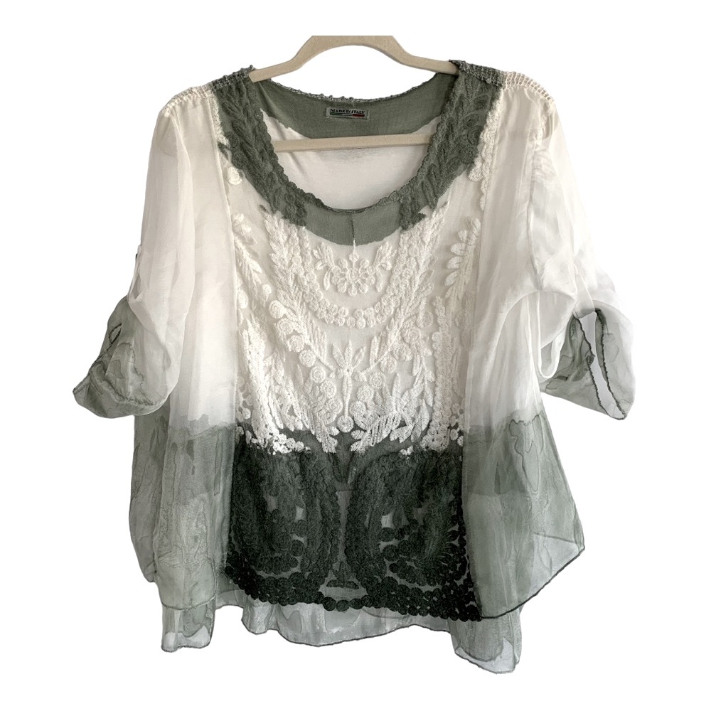 Crochet Green & Off White Top